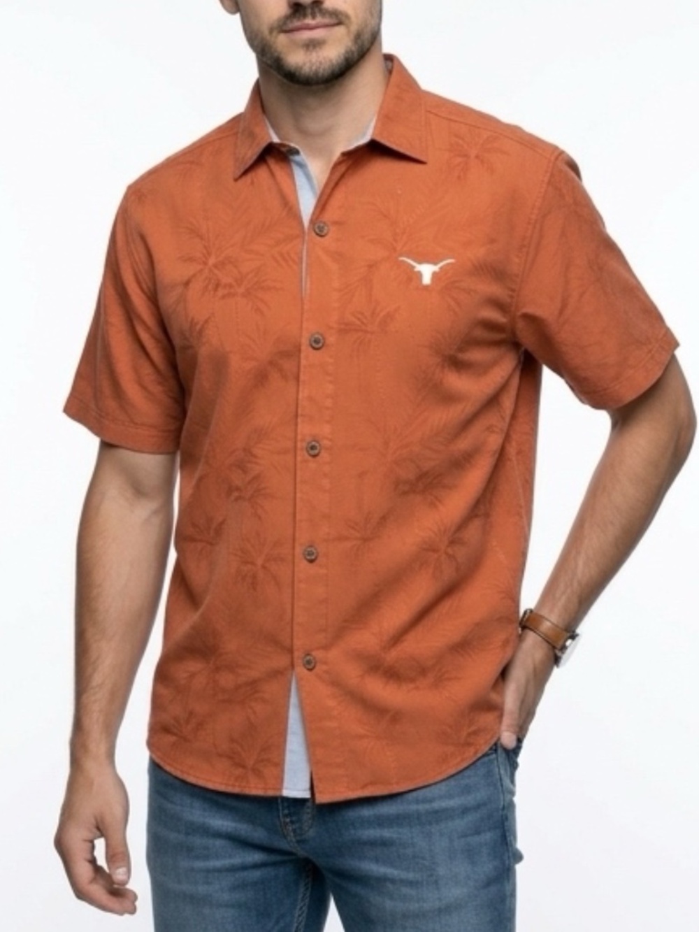 NWT Tommy Bahama Texas Longhorn Sport Coconut Point Palm Vista  Button Shirt M